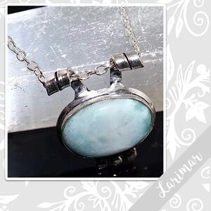 Larimar Large Southwest Style Silver Artisan Necklace, 18” Turquoise / Aqua Blue